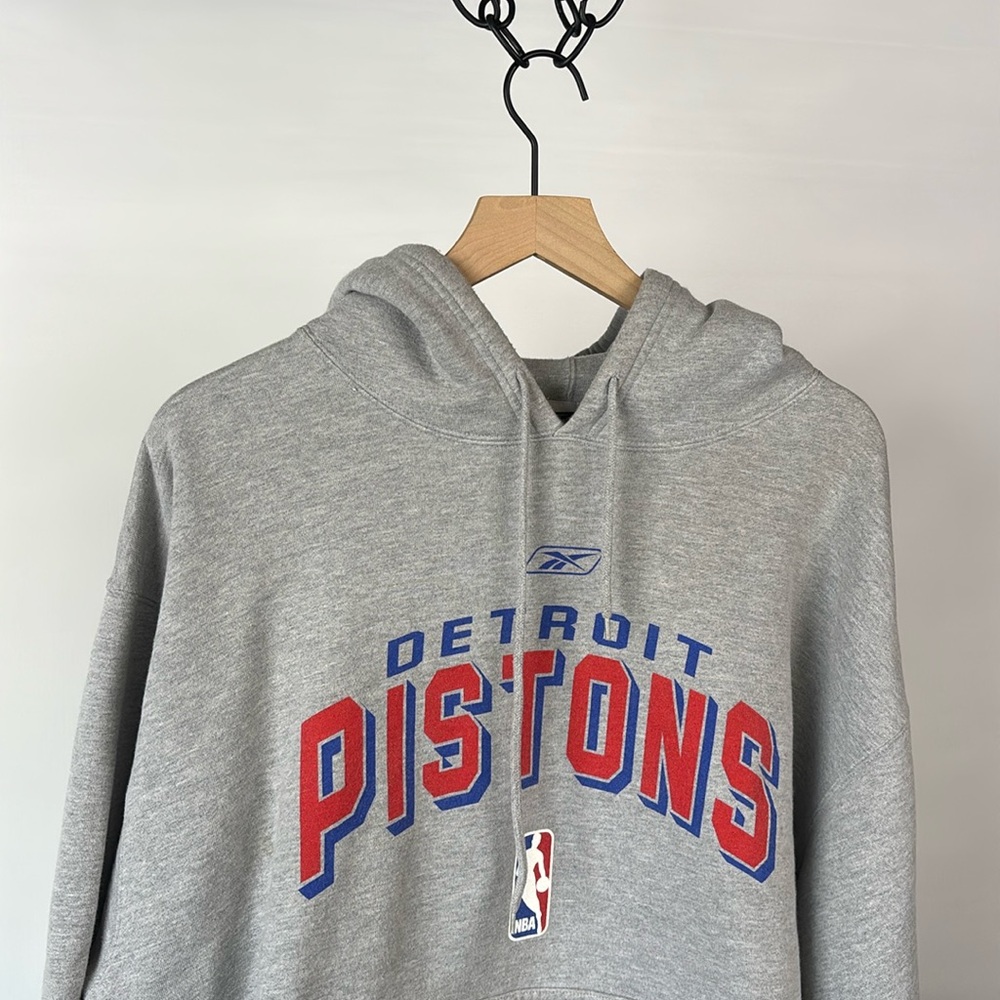 Y2K Detroit Pistons Reebok Oversized Heavyweight Hoodie - Gray - XL